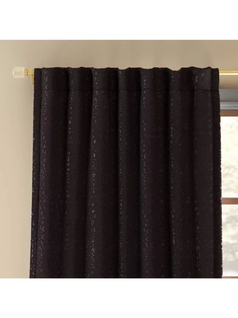 Threshold Velvet Embossed Animal Print Blackout Black Curtain Panel 50 x 63 NWOT